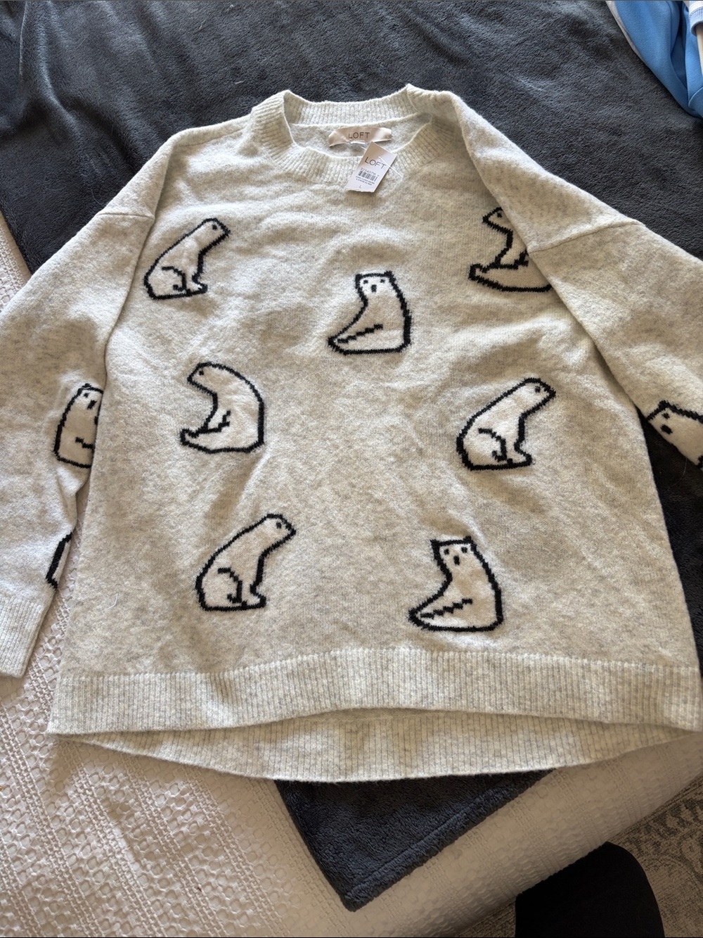 LOFT Crewneck Sweater with Black Polar Bear Motif